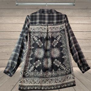 Xhilaration black and white plaid sheer, long sleeved button-up shirt.